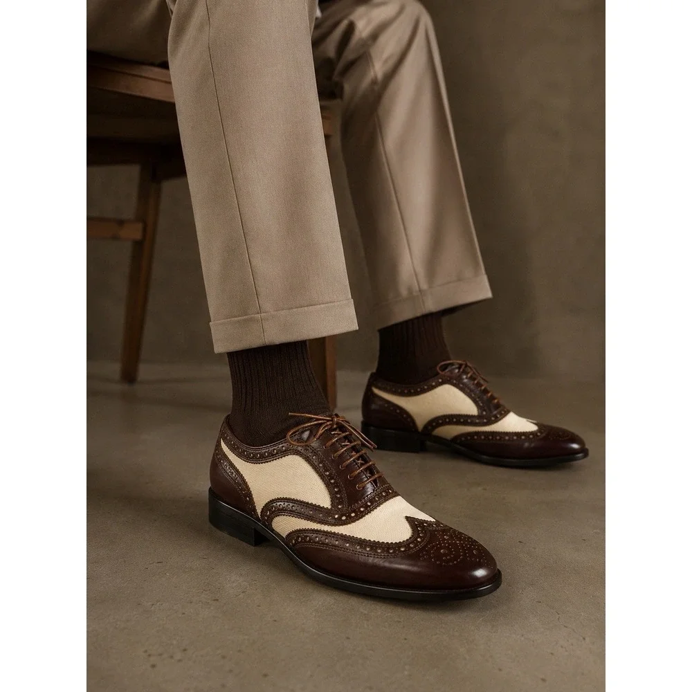 Florsheim Limited Spectator‎ Wingtip Oxford Shoes Mens 7D Brown Cream